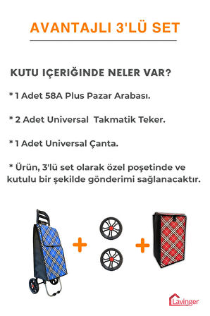 Pazar Arabası Plus Avantajlı 3' lü SET Pazar Arabası + Yedek Tekeri + Yedek Çantası.