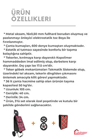 Pazar Arabası Plus Avantajlı 3' lü SET Pazar Arabası + Yedek Tekeri + Yedek Çantası.