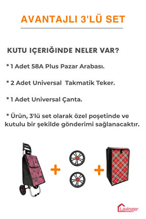 Pazar Arabası Plus Avantajlı 3' lü SET Pazar Arabası + Yedek Tekeri + Yedek Çantası.