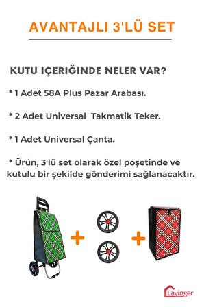 Pazar Arabası Plus Avantajlı 3' lü SET Pazar Arabası + Yedek Tekeri + Yedek Çantası.