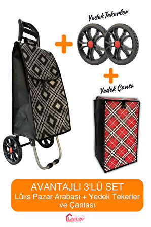 Pazar Arabası Plus Avantajlı 3' lü SET Pazar Arabası + Yedek Tekeri + Yedek Çantası.