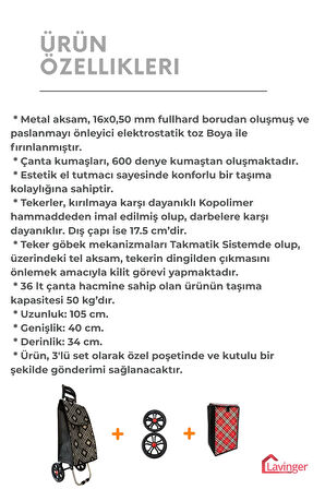 Pazar Arabası Plus Avantajlı 3' lü SET Pazar Arabası + Yedek Tekeri + Yedek Çantası.