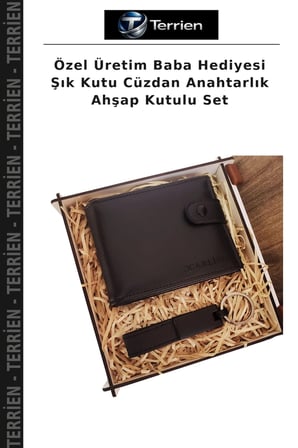 Özel Üretim Baba Hediyesi Şık Kutu Cüzdan Anahtarlık Ahşap Kutulu Set