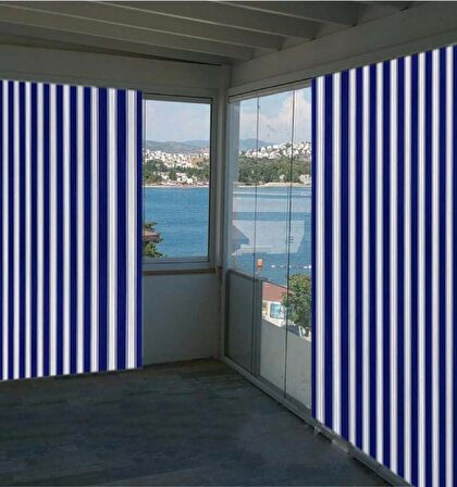 Ceylan Home Balkon Perdesi Mavi Kalın Çizgili 325x250