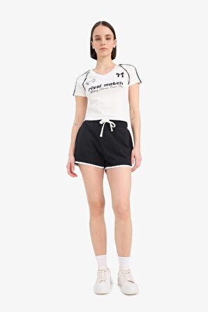 DeFacto Coool Fitted V Yaka Baskılı Ribana Kısa Kollu Tişört E7442AX25SPWT32