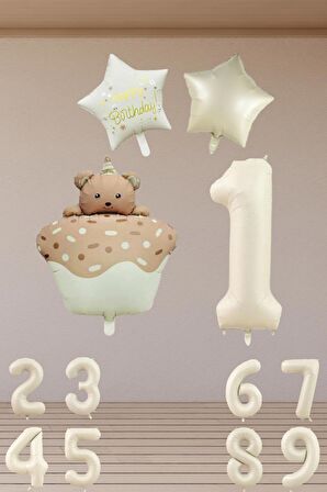 3 Yaş Retro Folyo Karamel Kek Krem Yıldız Folyo Balon Krem Rakam Doğum Günü Süsleme