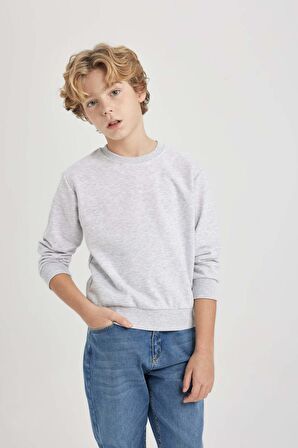 DeFacto Erkek Çocuk Bisiklet Yaka Basic Sweatshirt B7097A824SPGR400