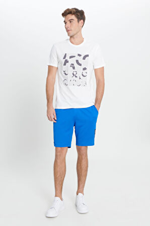 Erkek Saks Mavi Standart Fit Normal Kesim Örme Spor Şort