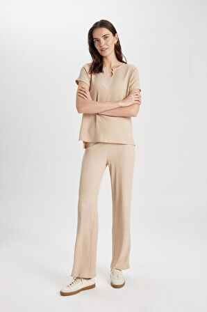 DeFacto Bürümcük Pantolon Wide Leg Geniş Bol Paça Esnek Belli C0200AX24SPBG775