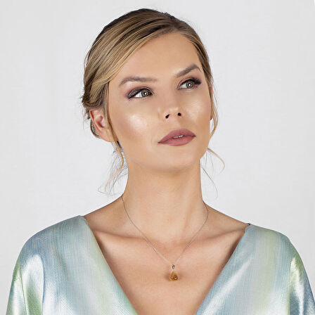 Asimetrik Tasarım 925 Ayar Gümüş Zincirli Soft Kahve Kedigözü Kolye