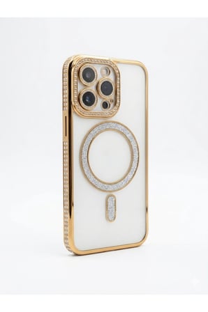 İphone 14 Pro Max Sarı Kenarları Taşlı Magsafe Kılıf modeli