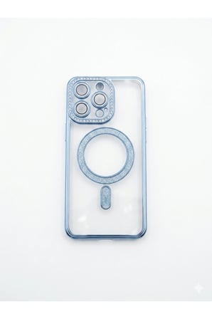 İphone 15 Pro Mavi Kenarları Taşlı Magsafe Kılıf modeli