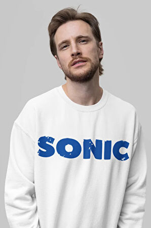 Tasarım Sonic Baskılı Unisex Oversize Çizgi Film Sweatshirt