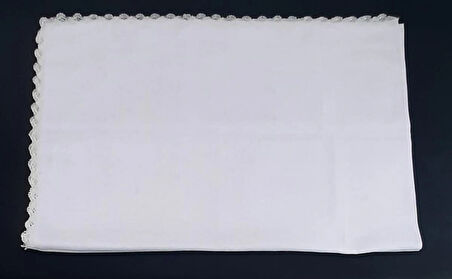 El Emeği 3 Taraf Beyaz Boncuklu iğne Oyalı Şal En 55cm, Boy 110cm 