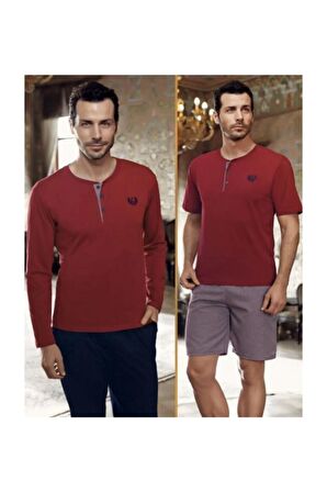 Erkek Bordo Capsella 5'li Damat Çeyiz Pijama Robdöşambır Set 1095 1095cp