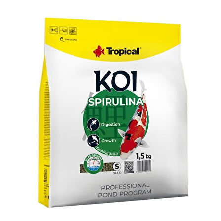 Tropical Spırulına Pellet Koi Balıkları için Spırulına Katkılı Pellet Balık Yemi Small 5 Lt 1.5 Kg