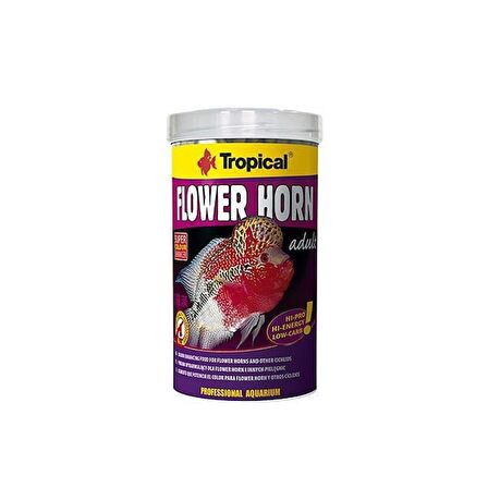 Tropical Flower Horn Adult Çiçek Boynuzlu ve Diğer Cichlid için Renklendirici Pellet Balık Yemi 1000 Ml 380 Gr