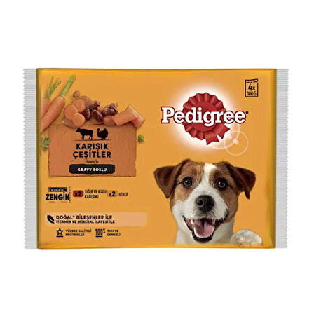 Pedigree Pouch Sığır Etli Kuzulu ve Hindili Yetişkin Köpek Konservesi  4x100 Gr 