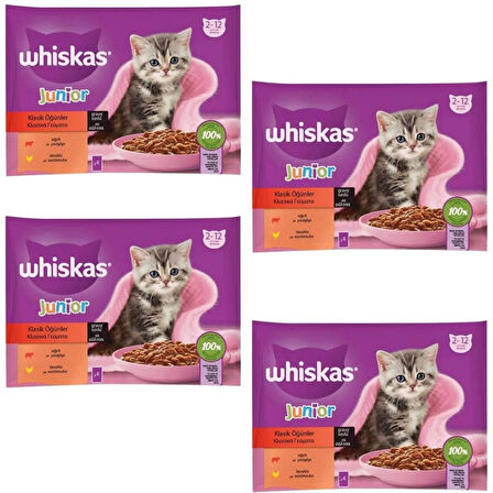 Whiskas Pouch Sos İçinde Sığırlı ve Tavuklu Yavru Kedi Konservesi 85gr (4'lü) x 4 Adet
