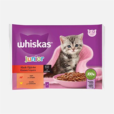 Whiskas Klasik Öğünler Yavru Yaş Kedi Maması 85 gr x 4 Adet