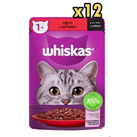 Whiskas Pouch Sos İçinde Sığır Etli Yetişkin Kedi Konservesi 85gr X 12 Adet
