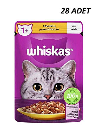 Whiskas Pouch Jöle Içerisinde Tavuklu Yetişkin Konserve Kedi Maması 85 Gr*28 Adet