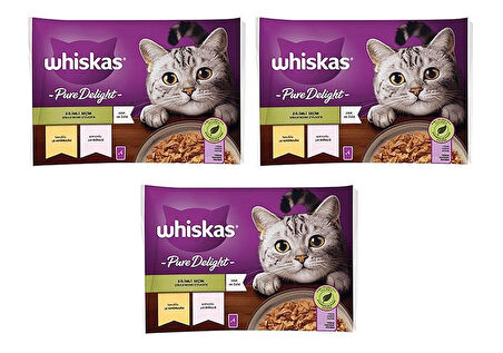 Whiskas Pouch Pure Delight Jöle İçinde Tavuklu ve Somonlu Yetişkin Kedi Konservesi 12x85 Gr