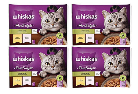 Whiskas Pouch Pure Delight Jöle İçinde Tavuklu ve Somonlu Yetişkin Kedi Konservesi 16x85 Gr