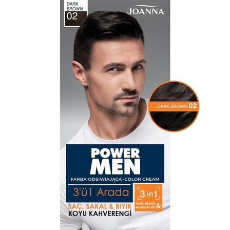 POWER MEN KREM BOYA 3Ü1 ARADA SAÇ SAKAL BIYIK 02 KOYU KAHVERENGİ – 3 ADET