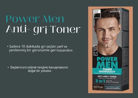 POWER MEN ANTİ-GREY TONER 3Ü1 ARADA SAÇ SAKAL BIYIK 03 ORTA KAHVERENGİ – 1 ADET