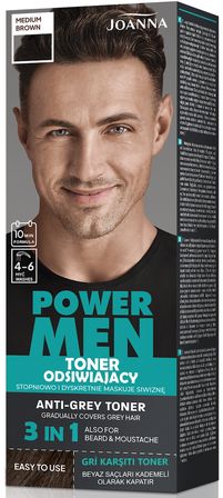 Joanna Power Men 3'ü 1 Arada Anti-Grey Saç Sakal Toneri Orta Kahverengi 80 g 3 Adet