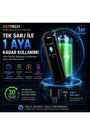 64GB Dijital Ekranlı Profesyonel Ses Kayıt Cihazı 1 Ay Bataryalı Mıknatıslı Mini Diktafon Usb-C Ses Kaydedici