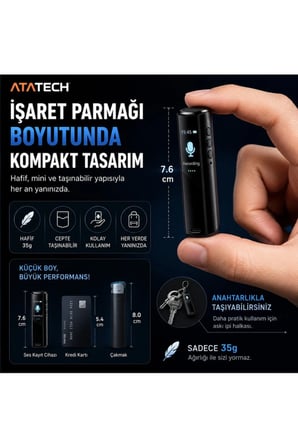 64GB Dijital Ekranlı Profesyonel Ses Kayıt Cihazı 1 Ay Bataryalı Mıknatıslı Mini Diktafon Usb-C Ses Kaydedici