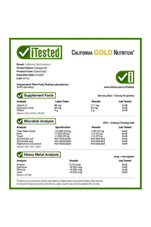 California Gold Nutrition, CollagenUP, Hiyalüronik Asit ve C Vitamini İçeren Hidrolize Balık Kolaje