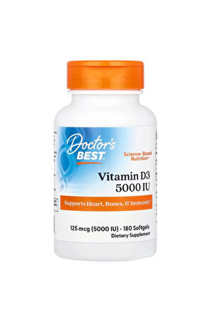 Doctor's Best, Vitamin D3, 125 mcg (5,000 IU), 180 Softgels