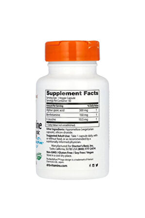 Doctor's Best Benfotiamine 150 Plus 300 Alfolipolic Acid With Benfopure 60 Veggie Kapsül