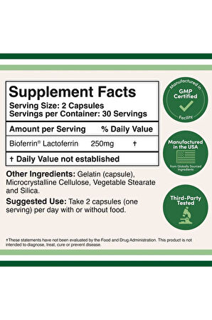 Lactoferrin 250 mg 60 veg. Kapsül.usa vers.
