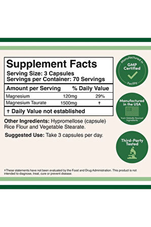Magnesium Taurate 1500 mg 210 veg.Kapsül.usa vers.