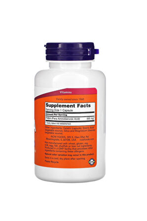 Now Foods Paba 500 Mg 100 Kapsül