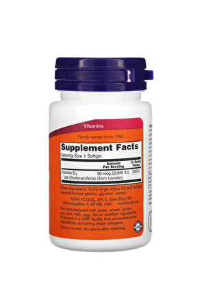 Now Foods Vitamin D-3 /  2,000 IU 30 Softgels