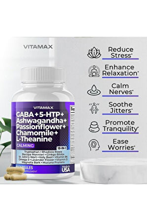 Gaba + 5-HTP + Ashw. Passionflower+Chamomile+L-Theanine 60 Kapsül