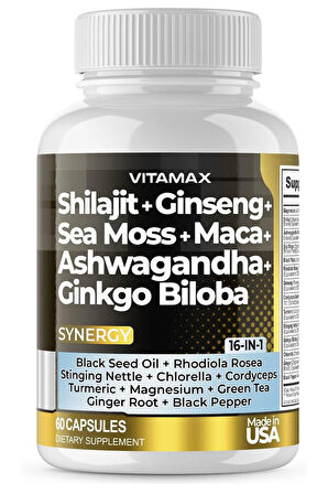 Shilajit + Ginseng + Sea Moss + Maca + Ashw. + Ginkgo Biloba 60 Kapsül