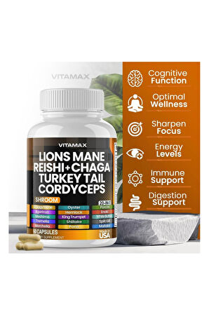 Lions Mane Reıshı + Chaga Turkey Tail Cordyceps 60 Kapsül