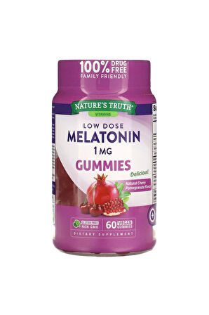 Low Dose Melatonin, Natural Cherry Pomegranate, 1 mg, 60 Vegan Gummies