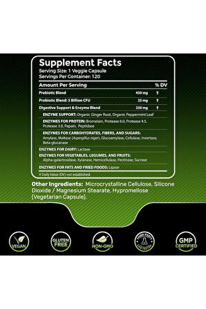 Digestive Enzymes with Probiotics and Prebiotics - 450mg - 5 Billion CFUs 120 Tablet