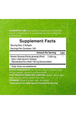 DEAL SUPPLEMENT Korean Red Panax Ginseng Root Extract, 7.500 Mg  240 Softgels