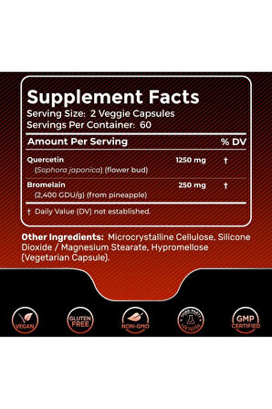 WELLNESS LABSRX Quercetin with Bromelain Supplement - 1500mg 120 Count