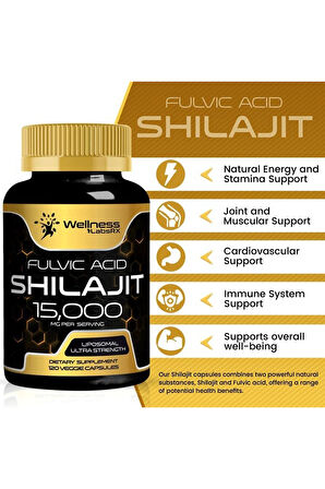 Wellnees LabsRX  Shilajit Pure Himalayan Organic 15,000 Mg 120 Veggie Kapsül