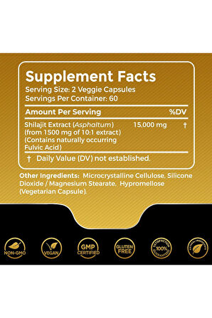 Wellnees LabsRX  Shilajit Pure Himalayan Organic 15,000 Mg 120 Veggie Kapsül