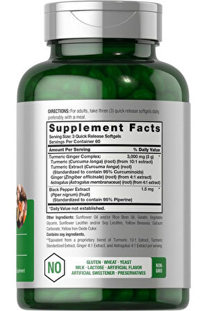 Horbäach Turmeric and Ginger Supplement | 3000 Mg 180 Softgel Pills